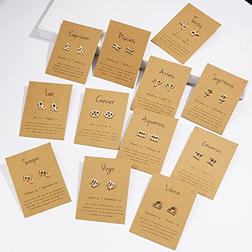 18K Gold Plated Zodiac Stud Earrings 12 Constellation Astrology Card Packaging Horoscope 18K Gold Plated Little Ear Stud for Women Birthday Anniversary Friendship Exquisite Jewelry Gift3