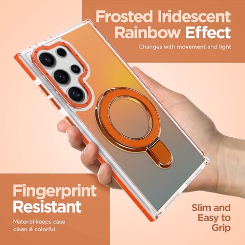 Image of Magnetic for Samsung Galaxy S23 Ultra Case with Stand [Compatible with Magsafe] [Cute Fluorescent Design] [1 Screen Protector] Slim Translucent Matte Case for Galaxy S23 Ultra 6.8 inch, Orange