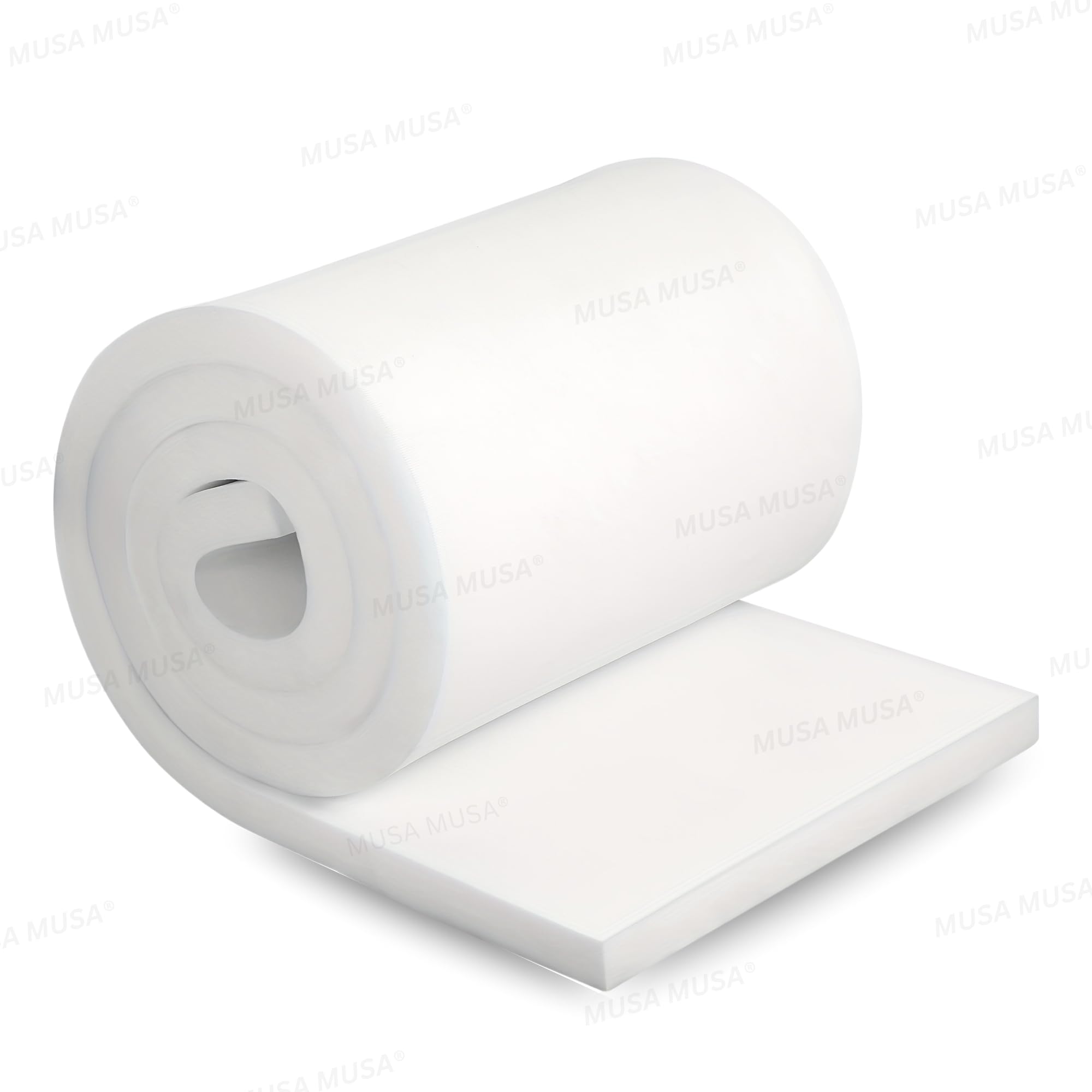 MUSA High Density Upholstery Foam Cushion - Cut to Size Stool & Chair Seat Cushions (White, 20" X 80" X 1"IN)