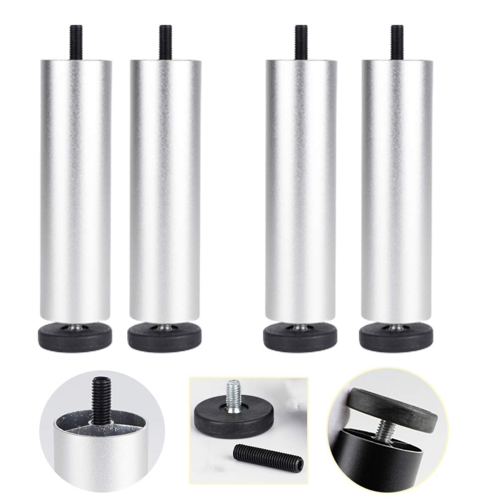 Gambe per Mobili In Metallo,Gambe per Tavoli In Lega di Alluminio,Gambe per Divani Regolabili In Altezza,Gambe per Letto,Con Barra Filettata M8, 0-8 MM Regolabili,4 Pezzi(silver40cm/15.7in)