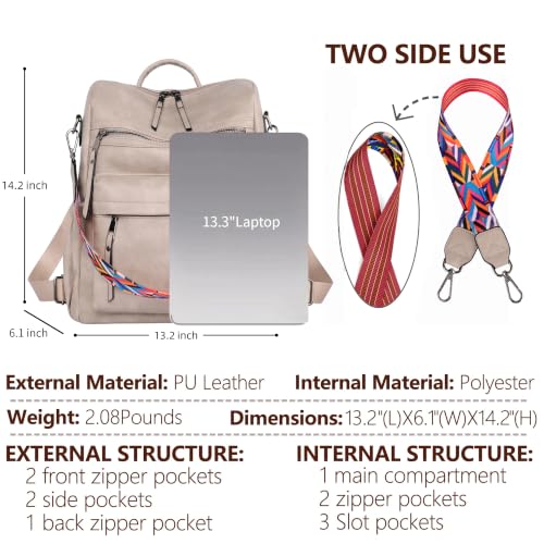 Image of Dora & Liz Womens Backpack Purse Leather Backpack Purse for Women Travel Fashion Backpack Designer Ladies Shoulder Bags (Taupe)