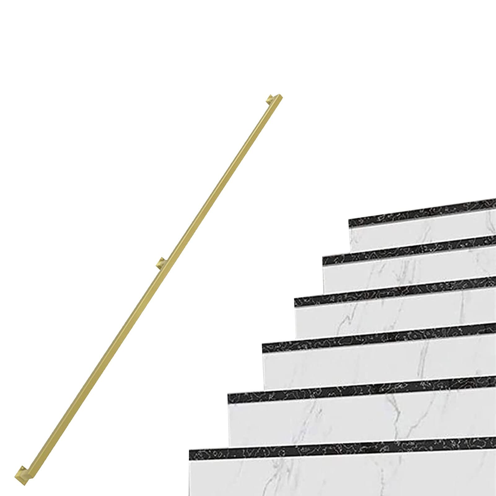 Attrex One Color Stair Handrail Gold 60Cm 1M 150Cm 2M 300Cm Banister Rail Brackets Wrought Iron Grab Rail Safety Hand Rail Support Kit - Stairway Railing Outdoor Grab Rail(13.1Ft/400Cm)