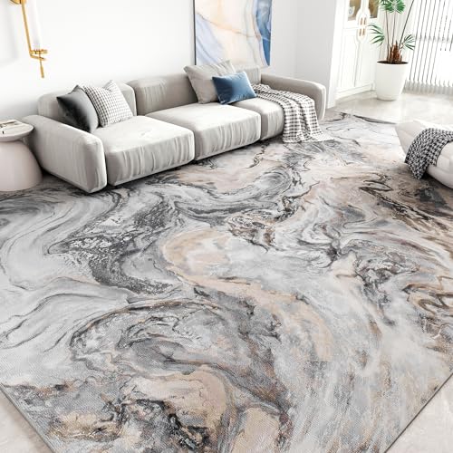 5x7 Cream and Grey Abstract Rug