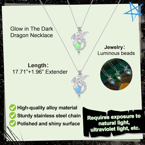 Kigeli 6pcs Glow in the Dragon Necklace Wings of Fire Necklace Stainless Steel Dragon Luminous Pendant Gift for Men Women Green Blue Sky Blue4