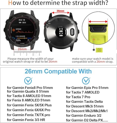 Image of Zitel Band Compatible with Garmin Fenix 8 AMOLED 51mm /8 Pro 51mm, Fenix 7X /7XPro, 6X /6X Pro, 5X /5X Plus, 3 /3 HR, Descent MK1 /2i /3i, Enduro 3 /2 - Quickfit 26mm Silicone Sport Strap