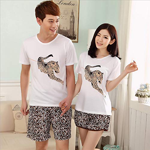 Kanggest. Hommes Pyjamas Costume Léopard Dessin animé Couple Pyjamas en Vrac Grande Taille Adolescente Manche Courte Vêtements de Nuit Costume Loisir Survêtement?2pcs?