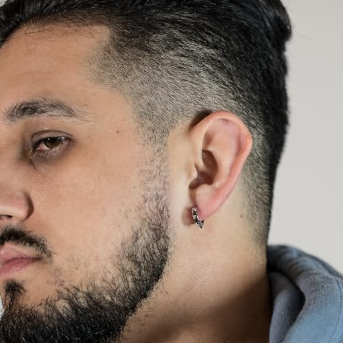 Spike Punk White Gold Rhodium Solid 925 Sterling Silver Small Spiked Thorn Hoop Earrings for Men Women Huggie Hoops Earrings, Nickel-Free, Hypoallergenic Jewelry,2