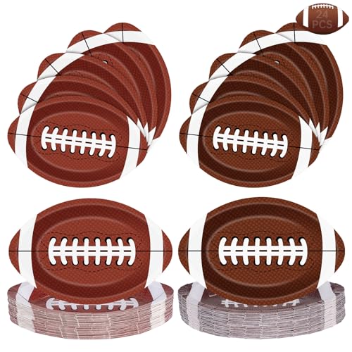 24 Pcs Football Plates - Rugby Shape Design Paper Plate Disposable Dinner Dessert Paper Plates Tableware Set for Football Party Supplies Birthday Game day Tailgate Party Decorations Table Decor