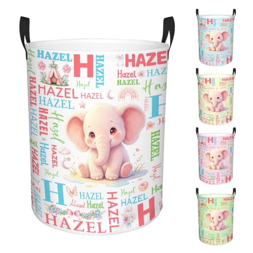 Image of Custom Elephant Laundry Hamper, Personalized Laundry Basket with Name, Customized Dirty Clothes Basket for Clothes Toy Bathroom Bedroom Storage,S-16.5 inchX 13.8 inch