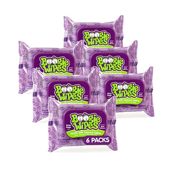 Boogie Wipes Gentle Saline for Stuffy Noses Simply Unscented - 30 Count, 3 Pack by Boogie Wipes