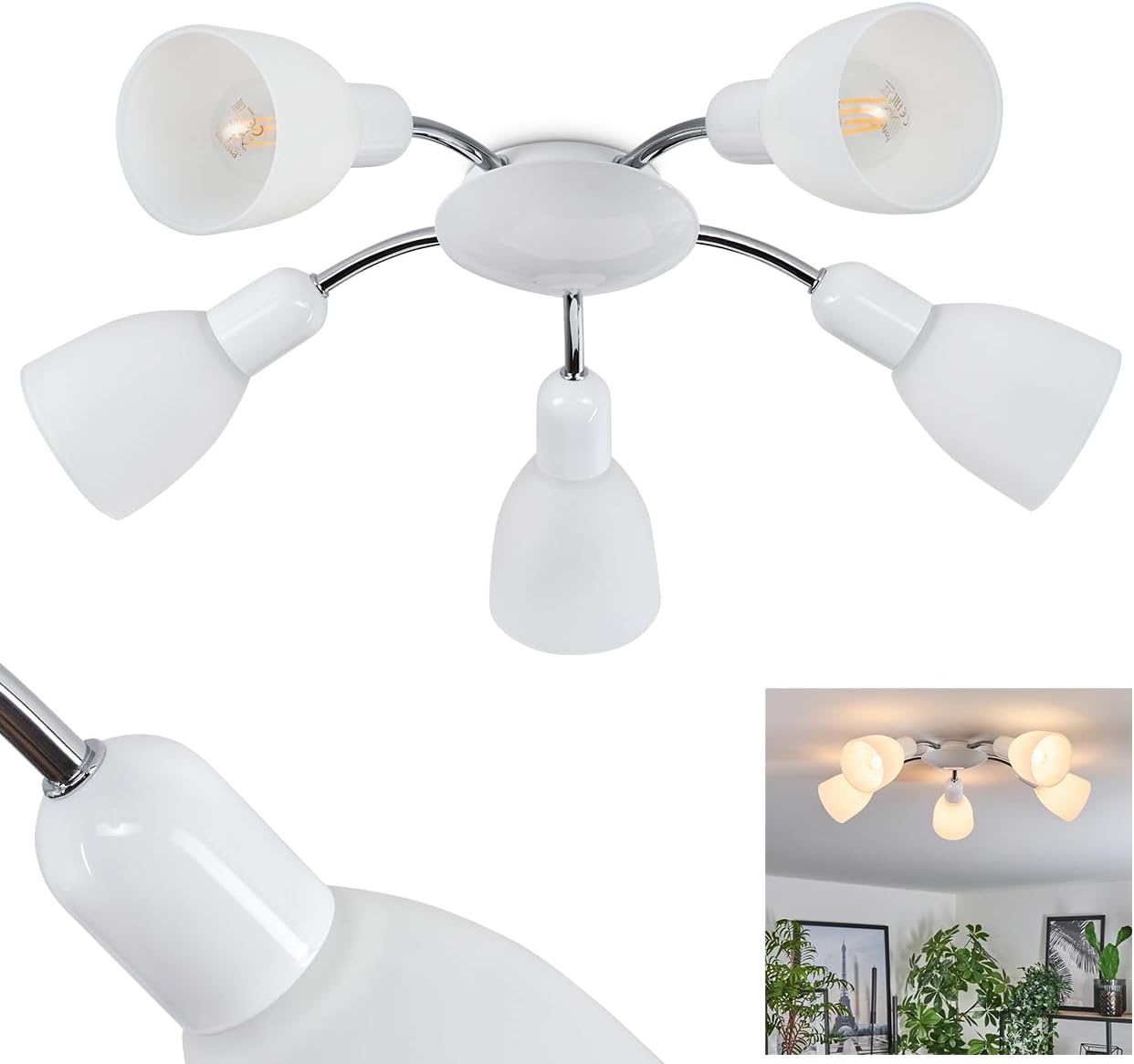 HOFSTEIN Starkeryd Ceiling Light Metal Frosted Glass Chrome White Light Modern Design with Glass Shades 5 x E14 Living Room Dining Room Bedroom Kitchen [Energy Class F]