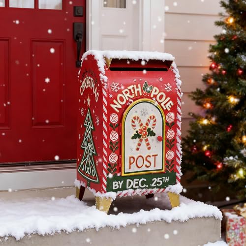 Vintage Metal Christmas Mailbox Decoration North Pole Post Box Xmas