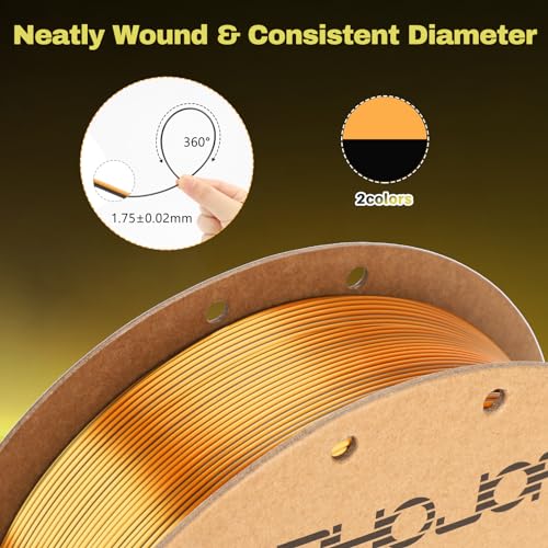 Image of 3DHoJor Silk PLA Filament 1.75mm Black Gold Dual Color PLA 3D Printer Filament 2 in 1 Coextrusion 1KG Spool(2.2lbs) 3D Printing Filament Dimensional Accuracy + /- 0.03mm Fits for Most FDM 3D Printers