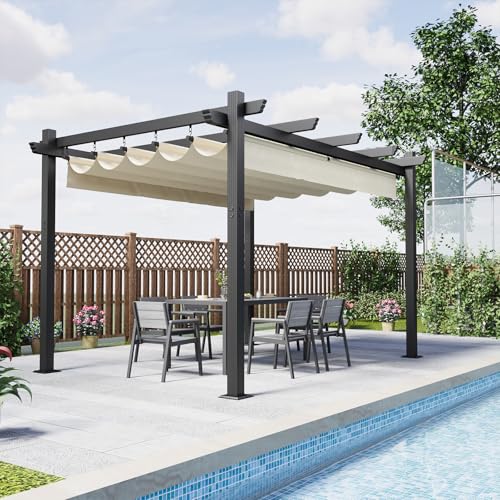 Devoko Gazebo Pergola 3x4,Gazebo Esterno Resistente,Pergolato da Giardino UV50+,Pergola Bioclimatica per Arredo Giardino Terrazzo,Beige