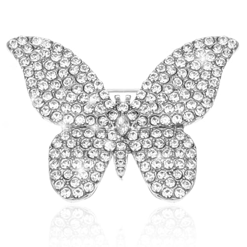 Image of Silver Butterfly Pin Rhinestone Butterfly Brooch Pin for Women ButterflyLapel Pins Silver Brooch Pins Decoration Gift