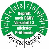 1000 Stück nächster Prüftermin geprüft nach DGUV Vorschrift 3 Prüfetiketten Prüfplaketten 18 mm rund 2022-27