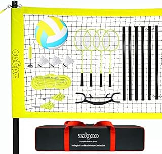 G&S Volleyball and Badminton Set for Backyard and Outdoors with Easy Set-up Volleyball Net + 4 Pro Badminton Rackets + Carrying Bag + Volleyball + Ball Pump, Complete Bundle