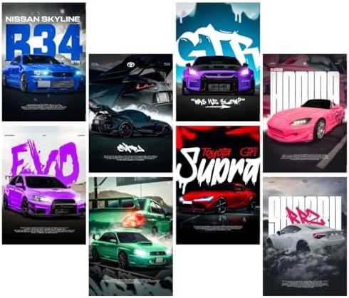 JDM Car Posters (Set of 6) Japanese Cars A4 Poster | Supra, GTR, Subaru Sportscar Unframed Matt Laminated Cars Poster | JDM Car Posters For Home, Bedroom, Living room decoration (D_007)