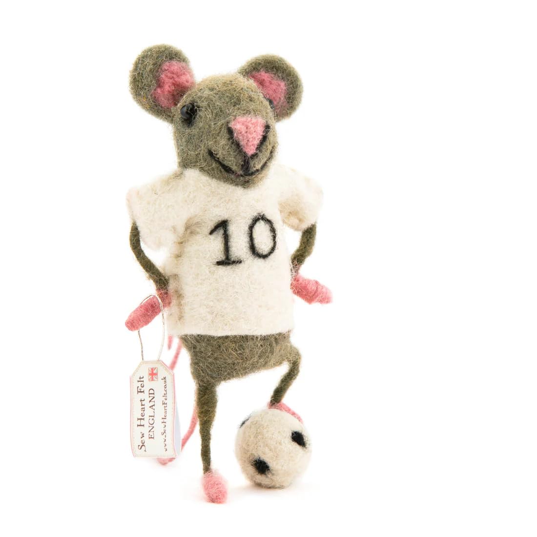Sew Heart Felt - White Footballer Mouse - Felt Ornaments Football Fan Gift
