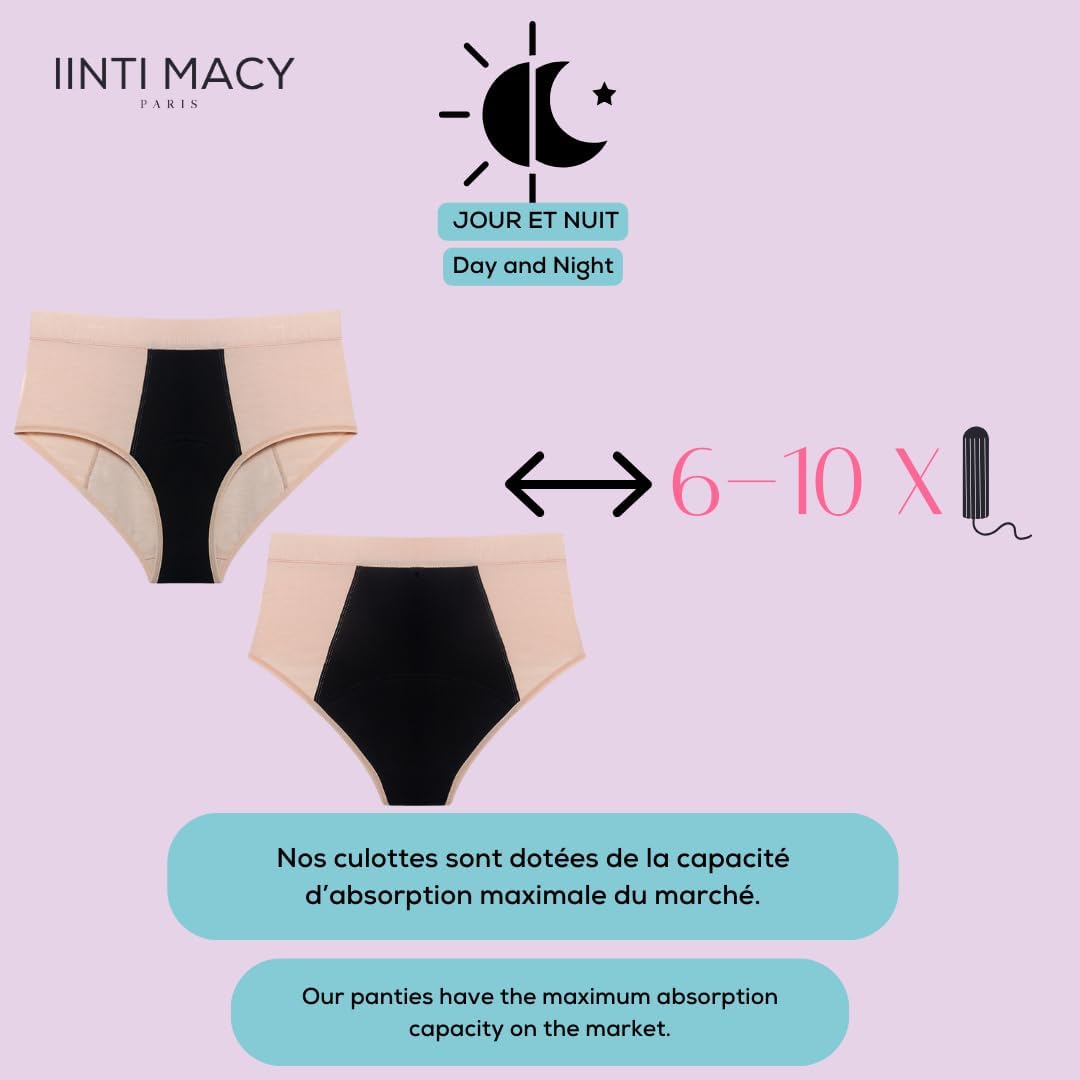 Lot de Culottes menstruelles Ultra absorbantes pour Tous Les Flux Surtout abondants Jusqu’à 10 tampons