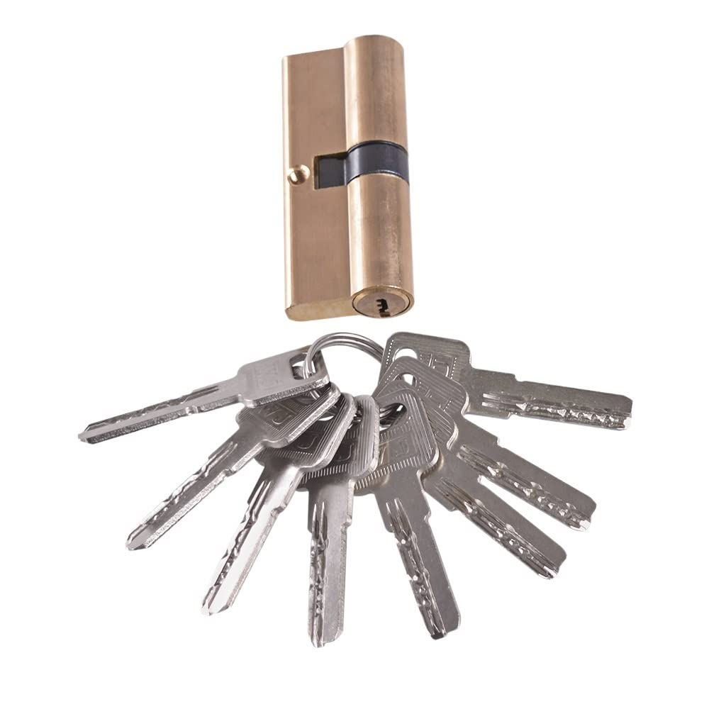 Tvantruxis One Color Door Lock Cylinder, Cylinder Lock Thumb Turn Profile Barrel Brass Gold 75Mm With 8 Keys