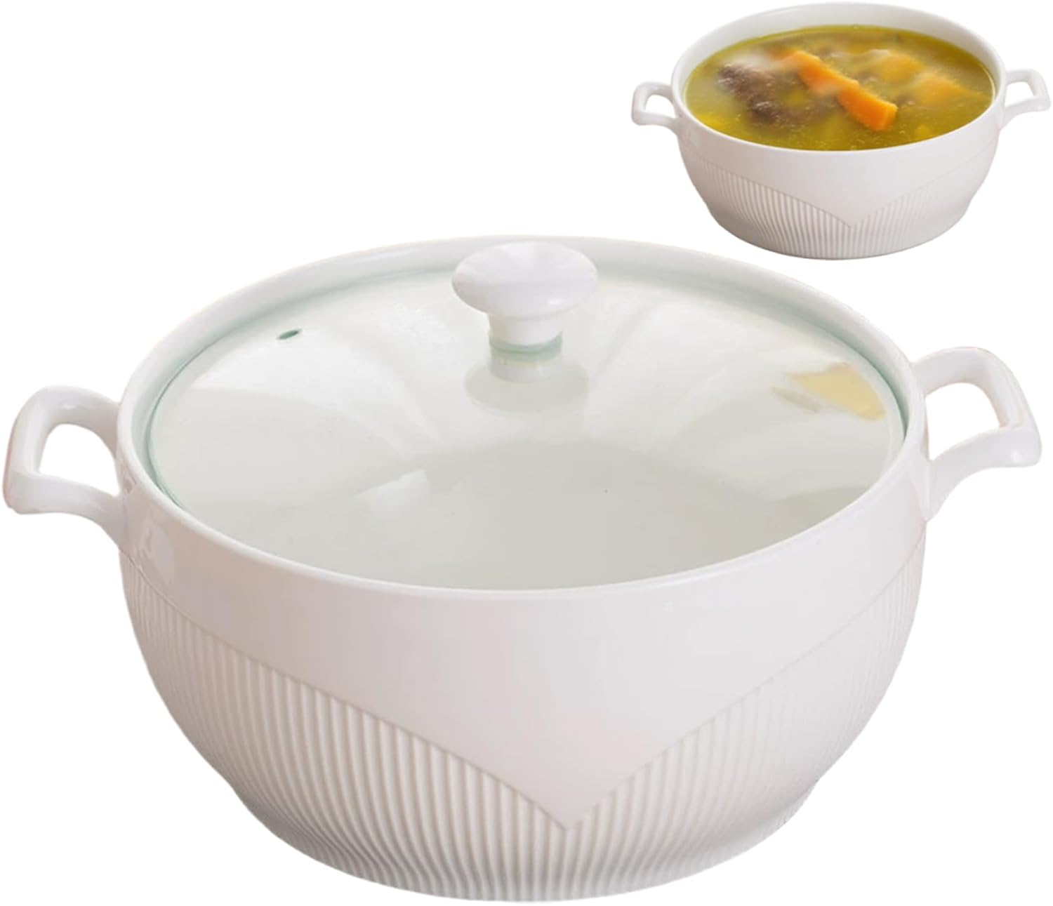 NIDONE Soup Tureen 2600ml Round Ceramic Serving Bowls with Lids Heat-Resistant Soup Bowls with Handles Microwave Safe for Restaurant Home Kitchen