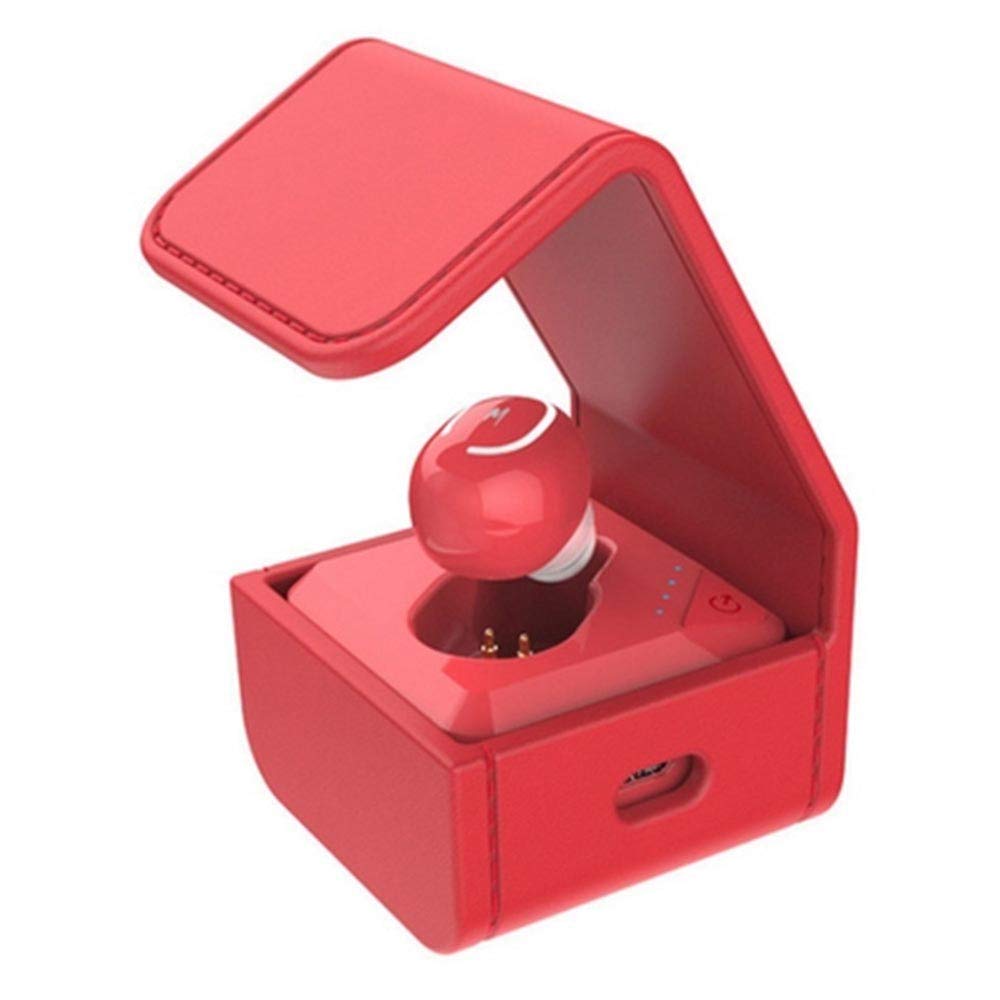 AOEIUV Mini Wireless Bluetooth Headset Stereo Portable Earbud Business Handsfree Earphone with Charger Box Invisible Single Earphone,Red