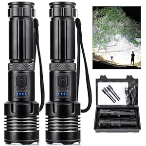 Flashlights 990,000 High Lumens 2 Pack, Super Bright LED Rechargeable Flashlight, 5 Modes, IPX7 Waterproof Flah Light for Emergencies, Camping