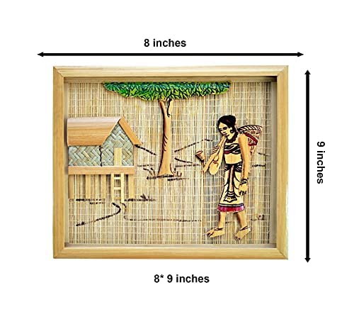 Image of Painting Of Tribal area Culture Village Life Bamboo Design Handicrafted Mordern Interior Wall Hangings For Living Room And Guest Room Home Decor Items And Wall Decor (Frame) 23 * 21 Cm