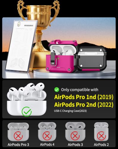 Image of Pohgelan for AirPods 2nd /1st Case with Safety Lock-Rose red | Magnetic Automatic Lock with Cleaning Kit&Keychain,Compatible with Magsafe