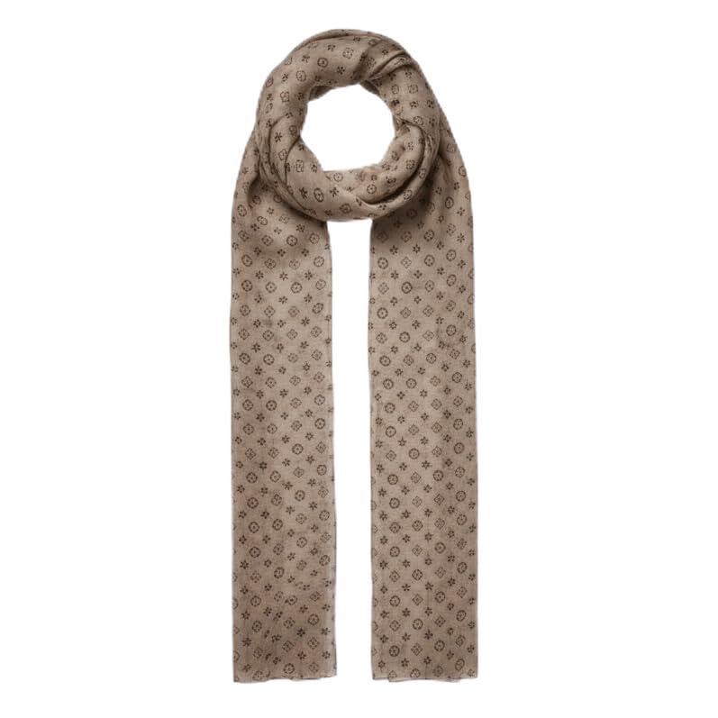Foulard Beige Sciarpa Leggera con Motivi Geometrici Marrone