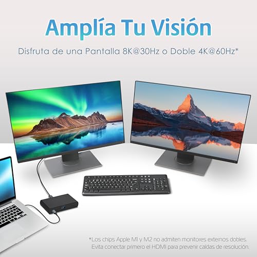 Estación de acoplamiento que permite la conexión de pantallas 8K@30Hz o doble 4K@60Hz