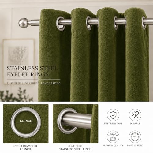 Image of Velvet Curtains | Heavy Soft Premium Velvet Drapes for Bedroom and Living Room | Semi Light Blocking, Thermal Insulated and Noise Reducing Door Panels | 7 Feet, Set of 2 (Green)