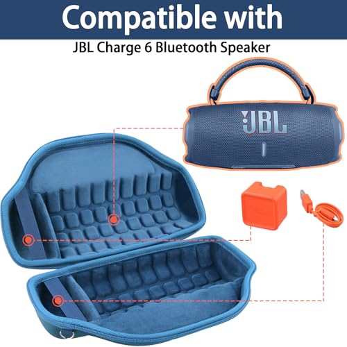 Image of co2CREA Case for JBL Charge 6 Portable Bluetooth Speaker, Blue | High-Density Foam Padding, Reinforced Handle, Detachable Shoulder Strap, Compact Lightweight Design, Dust Protection