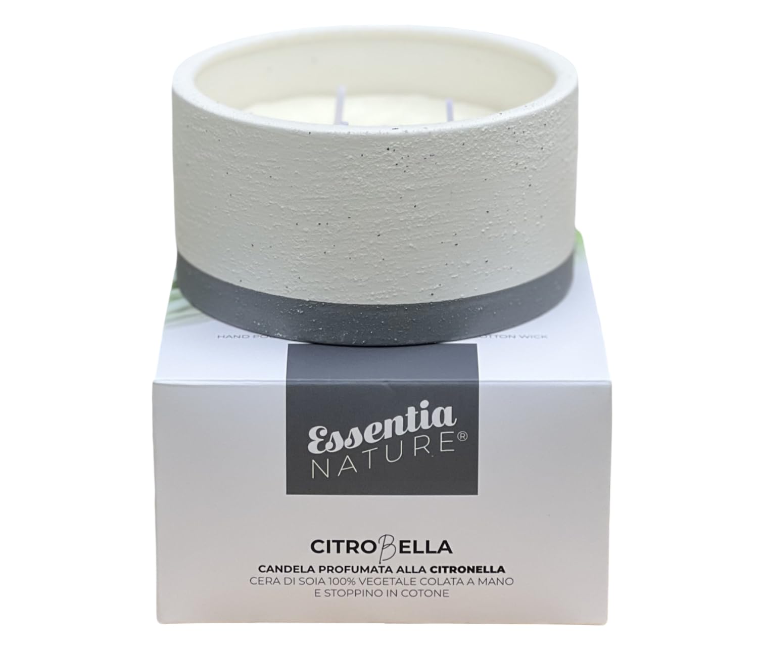 ESSENTIA CitroBella, Candela profumata alla Citronella, Cera di Soia Vegetale, Vaso Ceramica, Olio Essenziale Bio di Citronella di Java, Stoppino Cotone, Antizanzare, Durata 60 h (Antracite, 265 g)