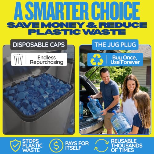 Image of Jug Plug 5 Gallon Water Jug Cap - No Spill, Fits All Standard 3 & 5 Gal Jugs - Reusable Silicone Jug Lid & Caps Replacement, Leak-Proof Water Bottle Cap - 3 Pack