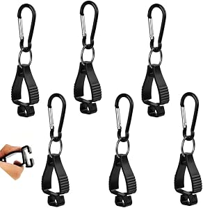 6 Pcs Non Slip Glove Grabber Clip, Work Gloves Safety Clip Hanging Buckle Accessories Carabiner Clips for Work Gloves DIY Store Garden Work, Black