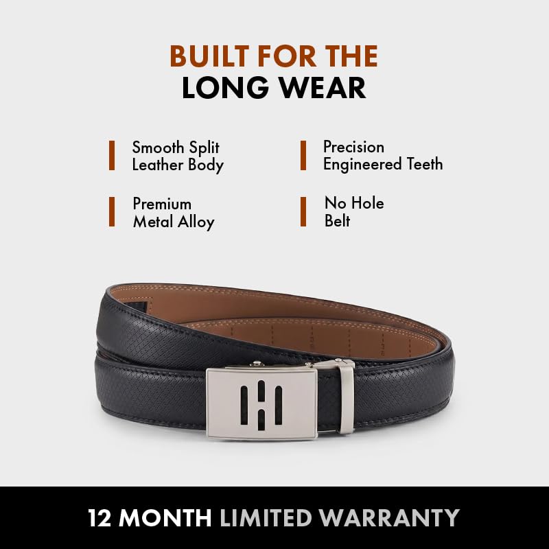 Image of HALDEN THEO Belt For Men Leather Original (Adjustable Fits Up to 44 Inch Waist) Ratchet Straps, Unique Magnetic Auto-lock Buckle Adjustable Belt For Men