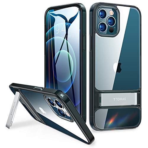 TORRAS MoonClimber Compatible for iPhone 12 Case/iPhone 12 Pro Case [Armor-Level Protection] [3 Stand Ways] with Adjustable Kickstand Shockproof Slim Transparent Cases 6.1 inch, Crystal Grey