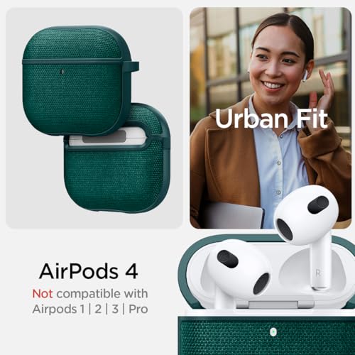 Image of Spigen Urban Fit Designed for AirPods 4 Case (2024) Premium Fabric Cover with Carabiner Key Chain - Midnight Green