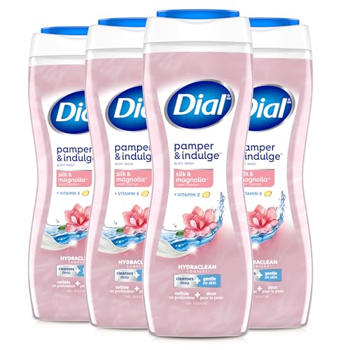 Image of Dial Body Wash, Silk & Magnolia, Hydraclean Complex, 16 fl oz, 4 count | Gentle Formula, Leaves Skin Feeling Nourished, Dermatologist Tested, No Parabens or Sulfates, Pamper & Indulge