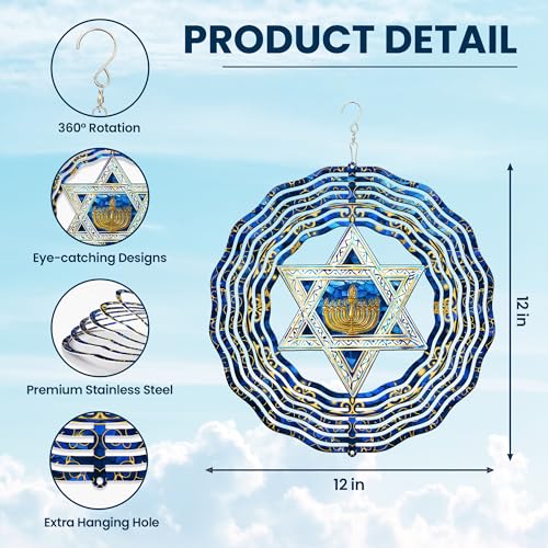 Image of FLAGWIX Star of David Hanukkah Wind Spinner, 12 in Stainless Steel