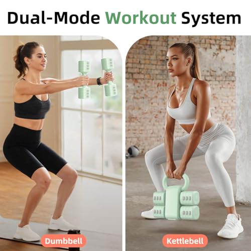 Image of 2-in-1 Adjustable Dumbbell Set, Upgraded 4 Levels Hand Weights for Women Men, Each 2.2 /3.3 /4.4 /5.5lb, Convertible Weights Dumbbells and Kettlebell Set for Home Gym Exercise & Fitness