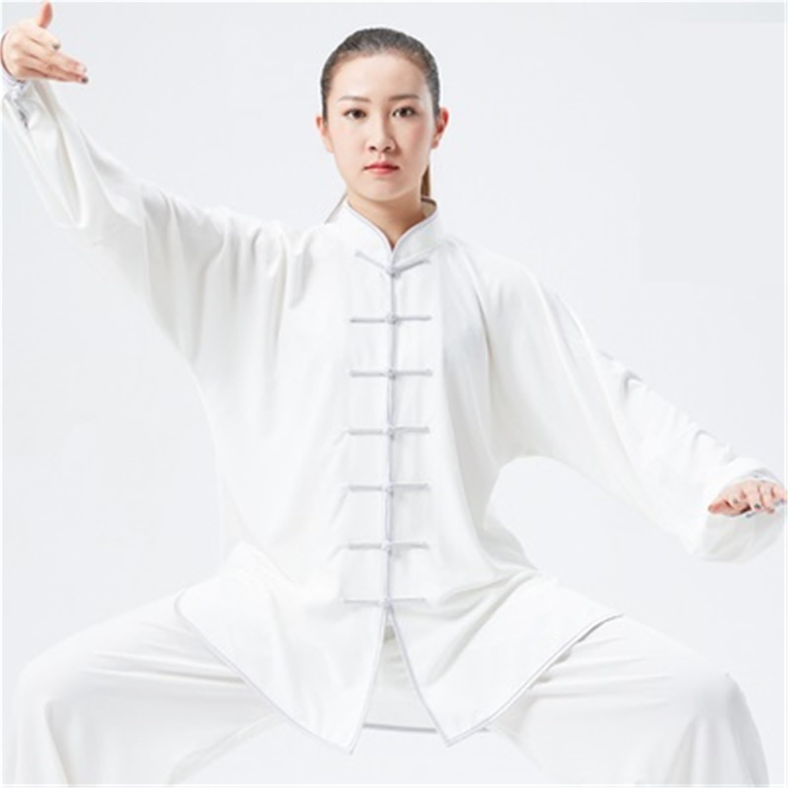 Tai Chi Kung Fu Uniform Traditionelle Kleidung Männer Frauen Erwachsene Seide Casual Arts Performance Praxis Kleidung Wushu Unisex Kung Fu Uniform(White 1,S)
