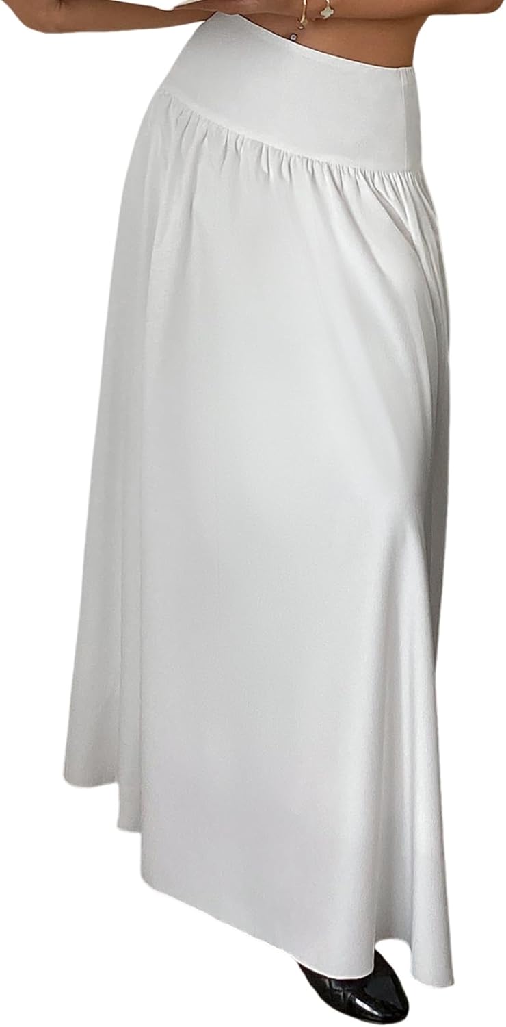 Milumia Women's Flared Flowy Long Skirt High Waist Maxi Skirts Elegant