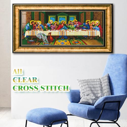Image of ROSTITCH The Last Supper Stamped Cross Stitch Kits - Counted Cross Stitch Kits for Beginners Adults Needlepoint Flowers Cross-Stitch Patterns Dimensions Needlecrafts Embroidery Kits Arts and Crafts