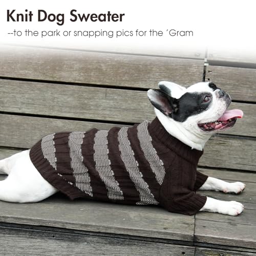 Hjumarayan Hundepullover Kleine Hunde - Pullover Hund mit Geschirrloch, Warm Hunde Strickpullover Winter mit Beinen, Pit-Streifen Hundepulli für Malteser, Zwergpudel, Braun S