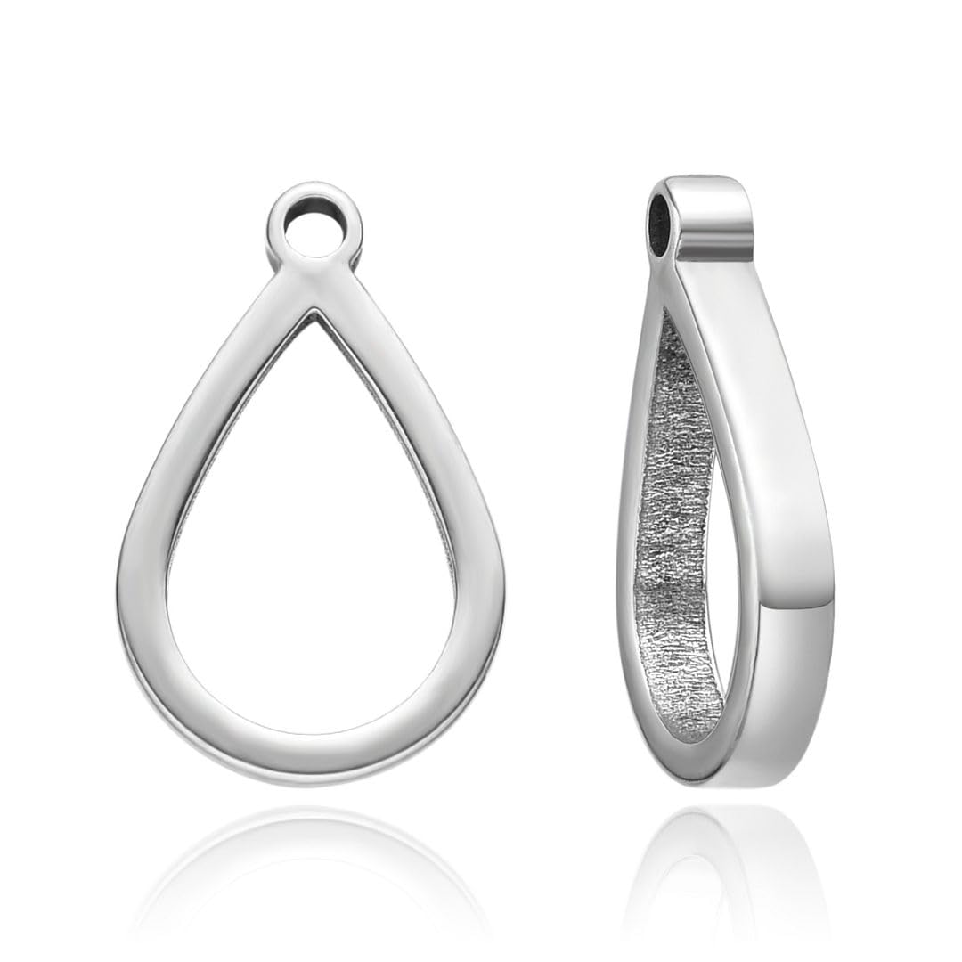 5pcs Adabele 304 Grade Stainless Steel Surgical Sturdy Open Back 20mm Teardrop Shape Bezel Mold Blanks Tray Settings for Resin Cabochon Photo Jewelry Making SJF30-1