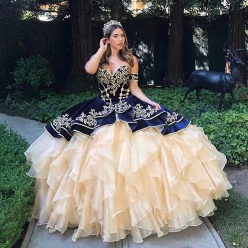 Embroidery Off The Shoulder Quinceanera Dresses Ball Gown Long Tiered Puffy Sweet 15 16 Princess Dress4