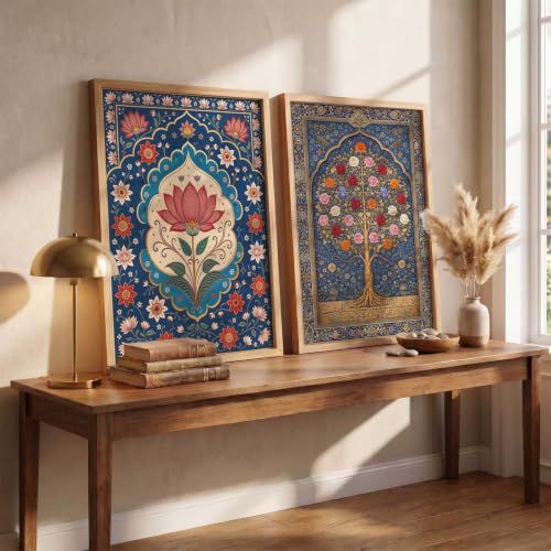 Image of HOTHOUSE Decorative Traditional Wall Art Home Decor Madhubani Painting poster With Frame For Living Room Bed Room Hotel Wall Decor Digital Reprint Set of 2 (13X17 inch)